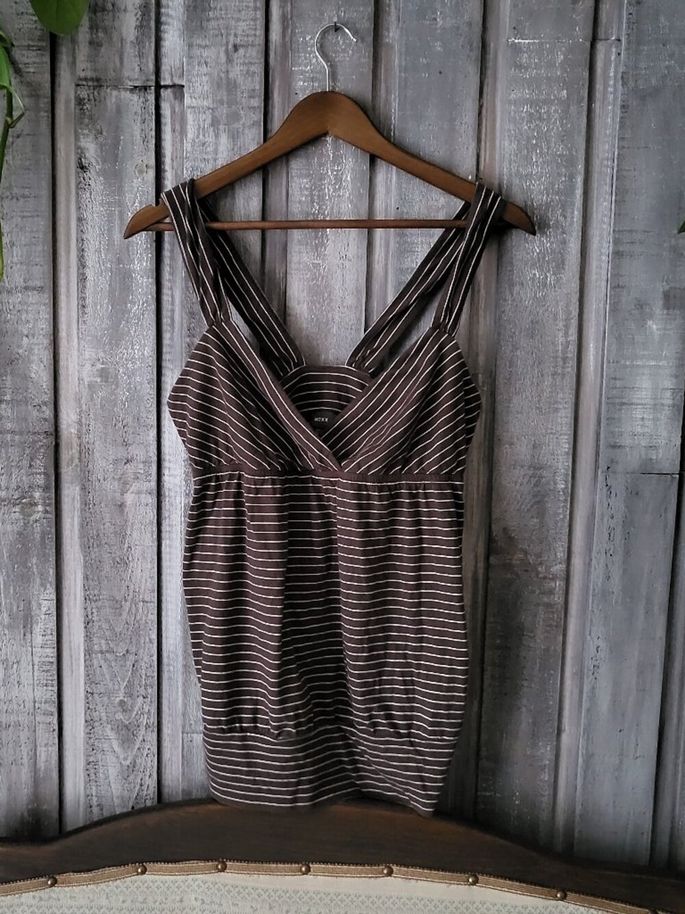 MEXX Striped Brown Empire Waist Cami Tank Top Medium Y2K